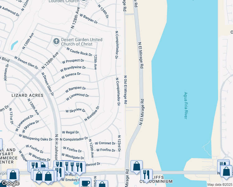 map of restaurants, bars, coffee shops, grocery stores, and more near 18002 North Conquistador Drive in Sun City West