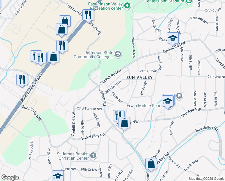 map of restaurants, bars, coffee shops, grocery stores, and more near 2349 8th Street Northwest in Birmingham