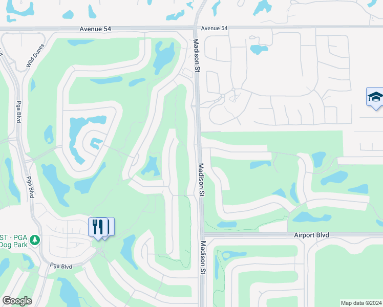 map of restaurants, bars, coffee shops, grocery stores, and more near 55179 Winged Foot in La Quinta