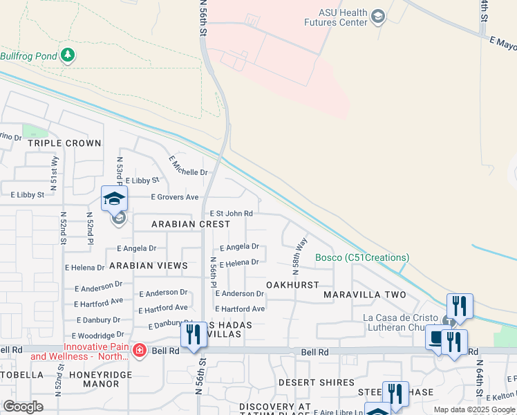 map of restaurants, bars, coffee shops, grocery stores, and more near 17808 North 57th Place in Scottsdale
