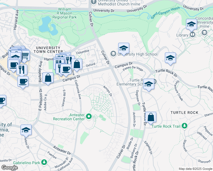map of restaurants, bars, coffee shops, grocery stores, and more near 28803 Arroyo Drive in Irvine