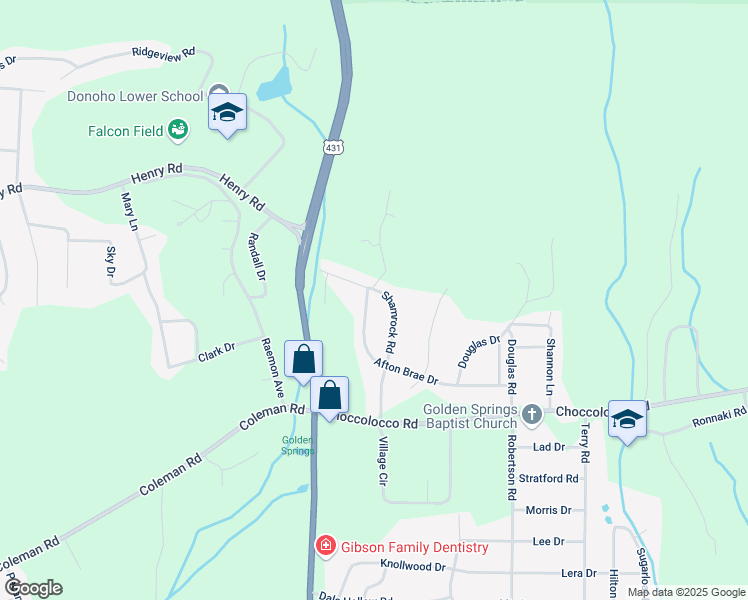 map of restaurants, bars, coffee shops, grocery stores, and more near 230 Shamrock Road in Anniston