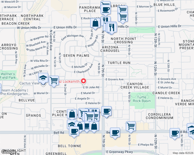 map of restaurants, bars, coffee shops, grocery stores, and more near 531 East Libby Street in Phoenix