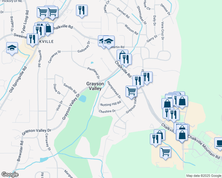 map of restaurants, bars, coffee shops, grocery stores, and more near 2433 Hampstead Drive in Birmingham