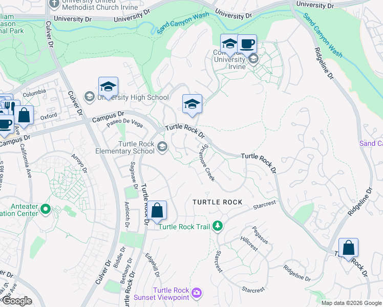 map of restaurants, bars, coffee shops, grocery stores, and more near 1 Rainbow Falls in Irvine