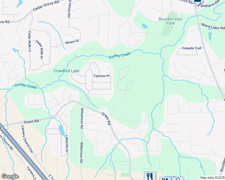 map of restaurants, bars, coffee shops, grocery stores, and more near 2167 Pine View Trail in Ellenwood