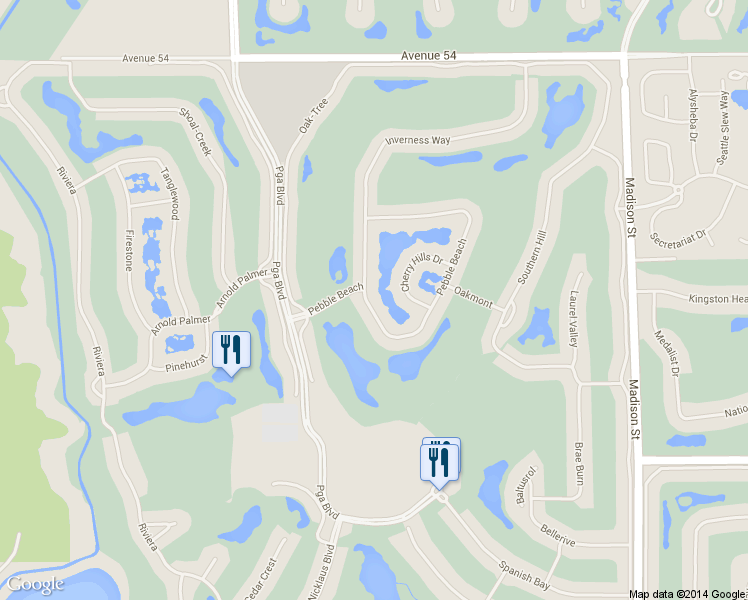 map of restaurants, bars, coffee shops, grocery stores, and more near 55362 Pebble Beach in La Quinta