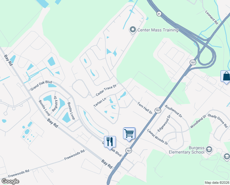 map of restaurants, bars, coffee shops, grocery stores, and more near 8244 Tartan Lane in Myrtle Beach