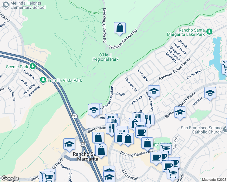 map of restaurants, bars, coffee shops, grocery stores, and more near 29 Raposa in Rancho Santa Margarita