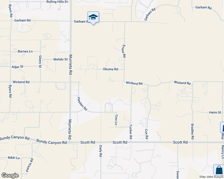 map of restaurants, bars, coffee shops, grocery stores, and more near Wickerd Road in Menifee