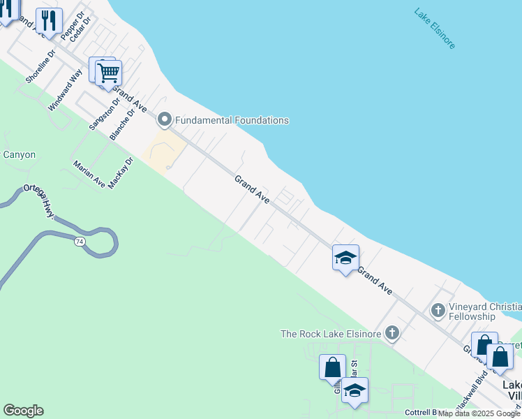 map of restaurants, bars, coffee shops, grocery stores, and more near Garner Road in Lake Elsinore