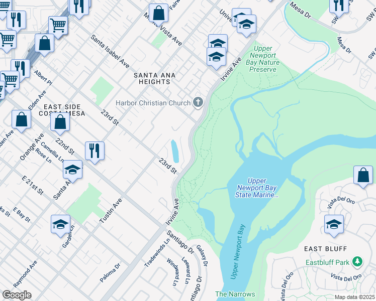 map of restaurants, bars, coffee shops, grocery stores, and more near 2301 Irvine Avenue in Newport Beach