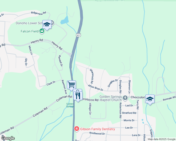 map of restaurants, bars, coffee shops, grocery stores, and more near 230 Shamrock Road in Anniston