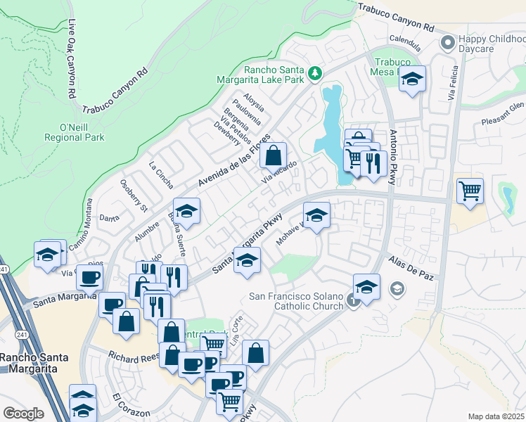 map of restaurants, bars, coffee shops, grocery stores, and more near 19 Gavilan in Rancho Santa Margarita