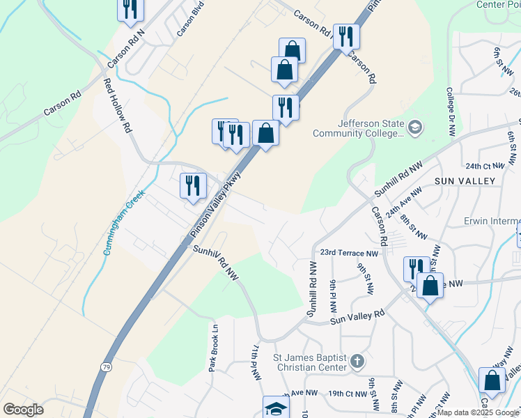 map of restaurants, bars, coffee shops, grocery stores, and more near 100 Pinson Place in Birmingham