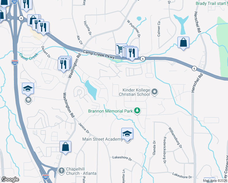 map of restaurants, bars, coffee shops, grocery stores, and more near 4021 Lakemont Drive in College Park