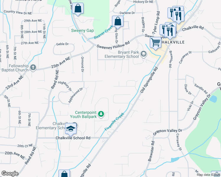 map of restaurants, bars, coffee shops, grocery stores, and more near 5001 Curtis Drive in Birmingham