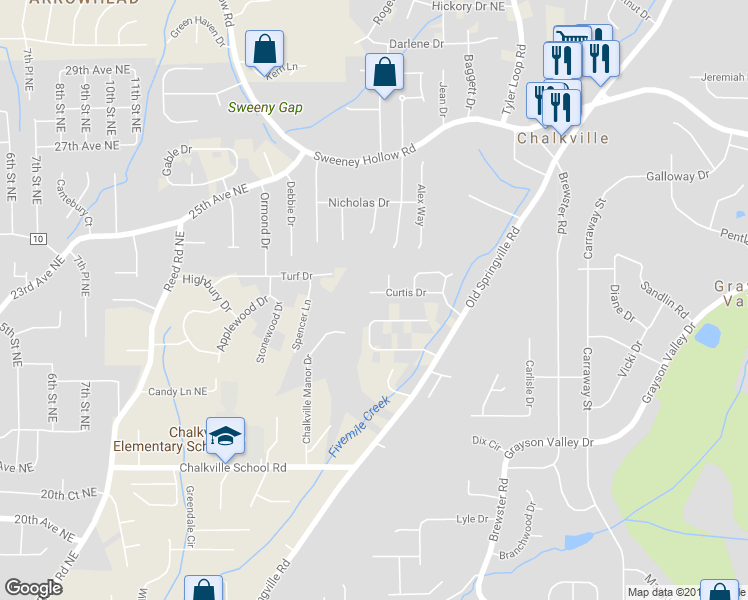 map of restaurants, bars, coffee shops, grocery stores, and more near 5011 Curtis Drive in Birmingham