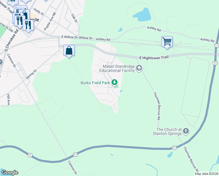 map of restaurants, bars, coffee shops, grocery stores, and more near 480 Dove Place in Social Circle
