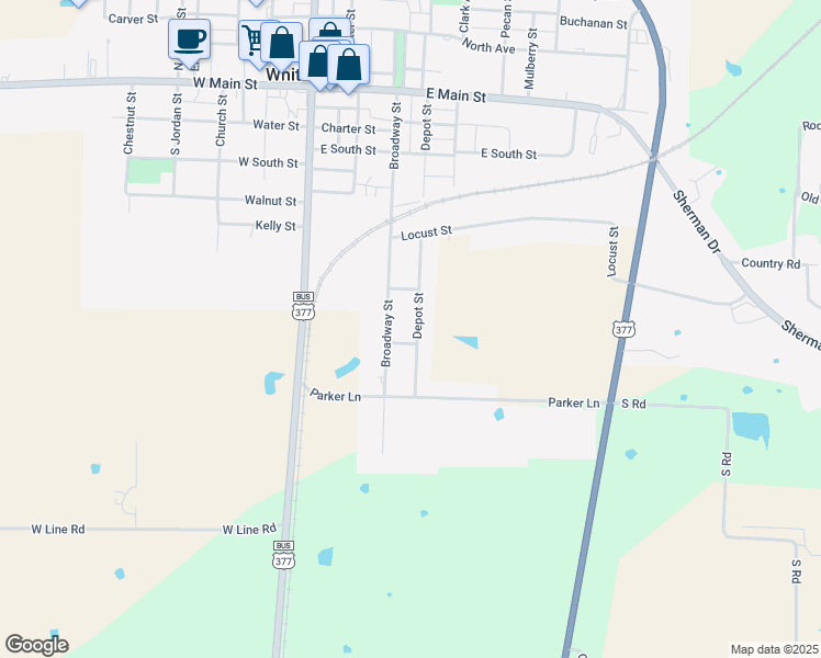 map of restaurants, bars, coffee shops, grocery stores, and more near 519 Depot St in Whitesboro