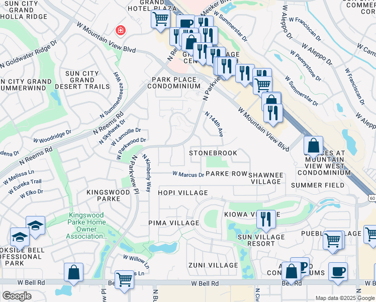 map of restaurants, bars, coffee shops, grocery stores, and more near 18026 North 145th Drive in Surprise