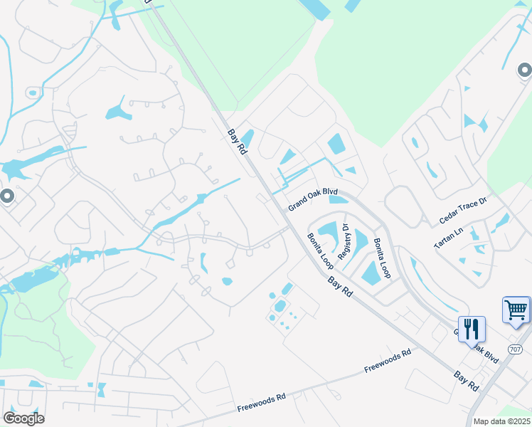 map of restaurants, bars, coffee shops, grocery stores, and more near 140 Lazy Willow Lane in Myrtle Beach