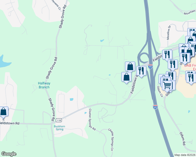 map of restaurants, bars, coffee shops, grocery stores, and more near 332 Creekside Lane in Gardendale