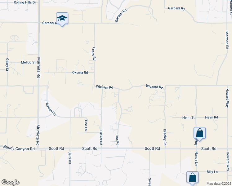 map of restaurants, bars, coffee shops, grocery stores, and more near 32531 Cox Road in Menifee