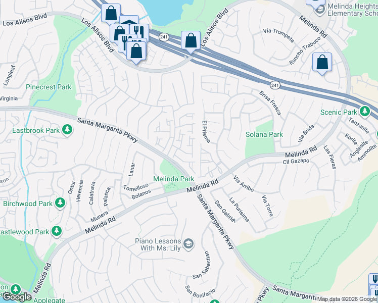 map of restaurants, bars, coffee shops, grocery stores, and more near 28939 Paseo Theresa in Mission Viejo