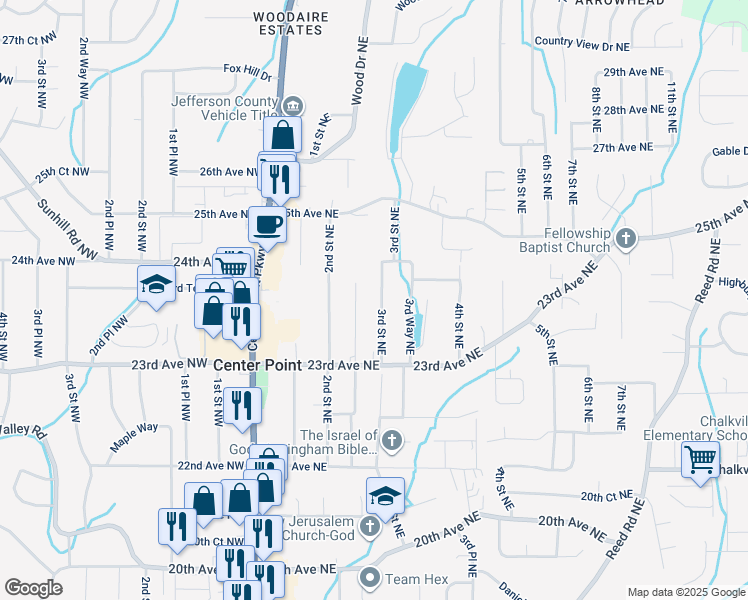map of restaurants, bars, coffee shops, grocery stores, and more near 2328 3rd Street Northeast in Center Point