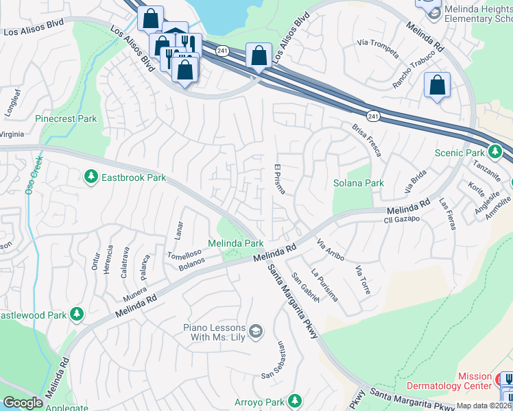 map of restaurants, bars, coffee shops, grocery stores, and more near 28939 Paseo Theresa in Mission Viejo