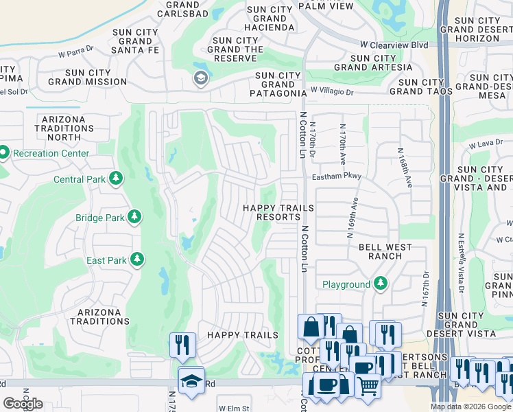 map of restaurants, bars, coffee shops, grocery stores, and more near 17901-18099 North Nellie Belle in Surprise