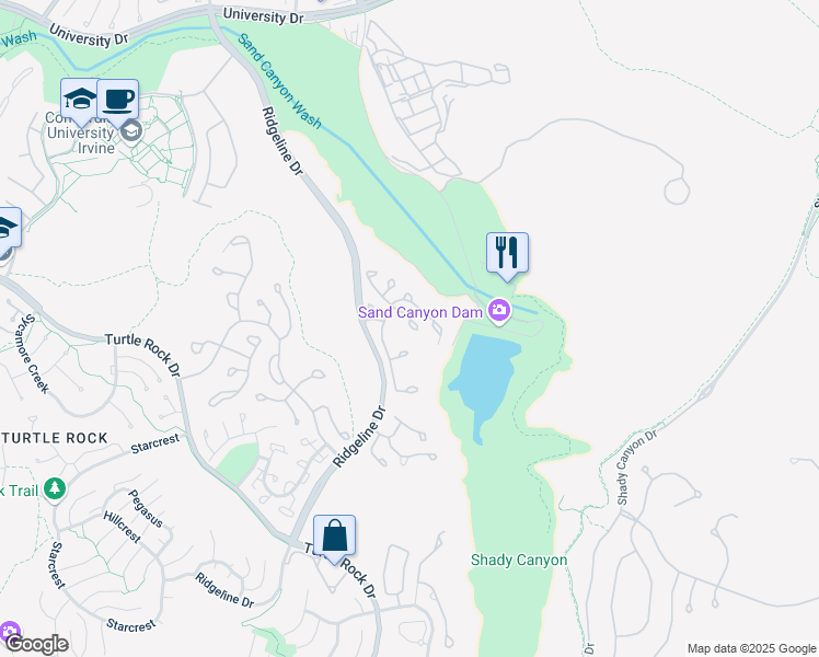 map of restaurants, bars, coffee shops, grocery stores, and more near 18 San Ramon Drive in Irvine