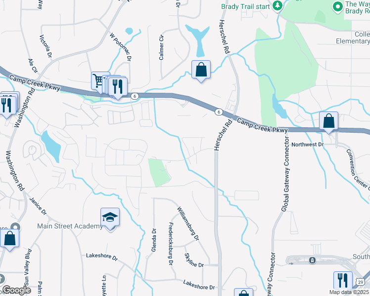 map of restaurants, bars, coffee shops, grocery stores, and more near 2609 Charlestown Drive in College Park