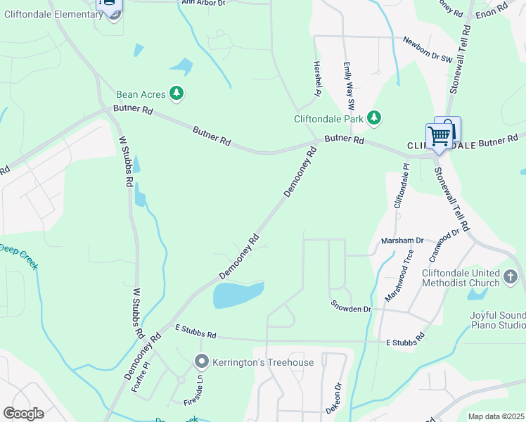 map of restaurants, bars, coffee shops, grocery stores, and more near 3955 Demooney Road in Atlanta