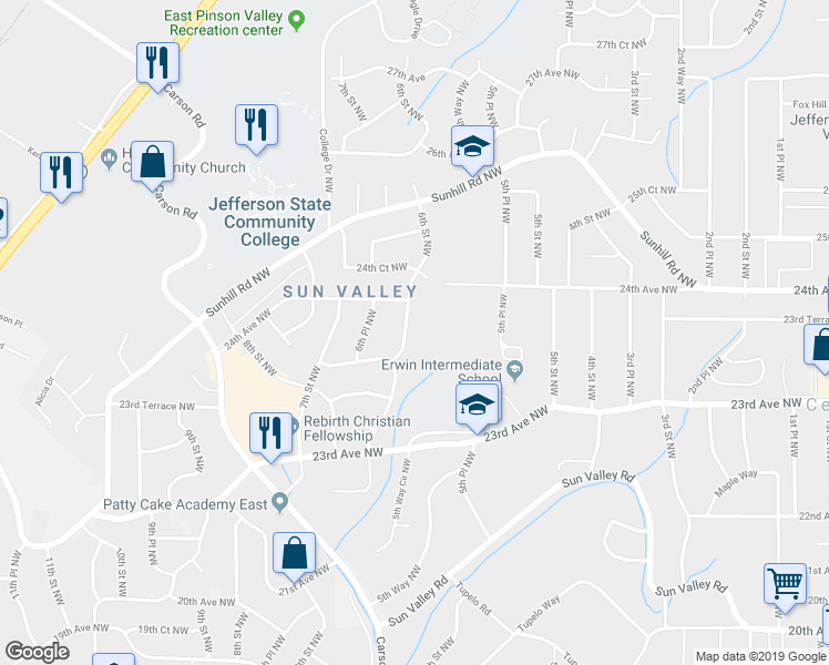 map of restaurants, bars, coffee shops, grocery stores, and more near 2353 6th Street Northwest in Center Point