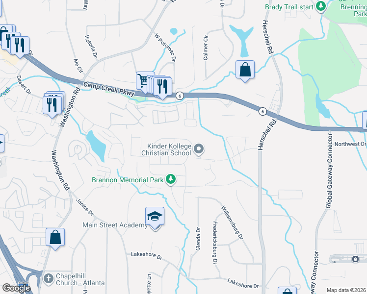 map of restaurants, bars, coffee shops, grocery stores, and more near 2775 Charlestown Drive in Atlanta