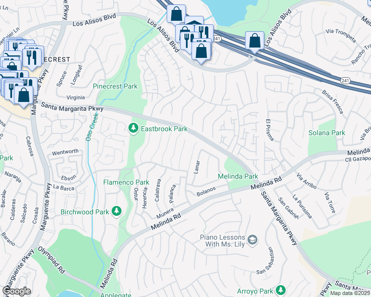 map of restaurants, bars, coffee shops, grocery stores, and more near 21652 Criptana in Mission Viejo