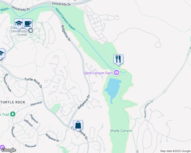 map of restaurants, bars, coffee shops, grocery stores, and more near 18 San Ramon Drive in Irvine