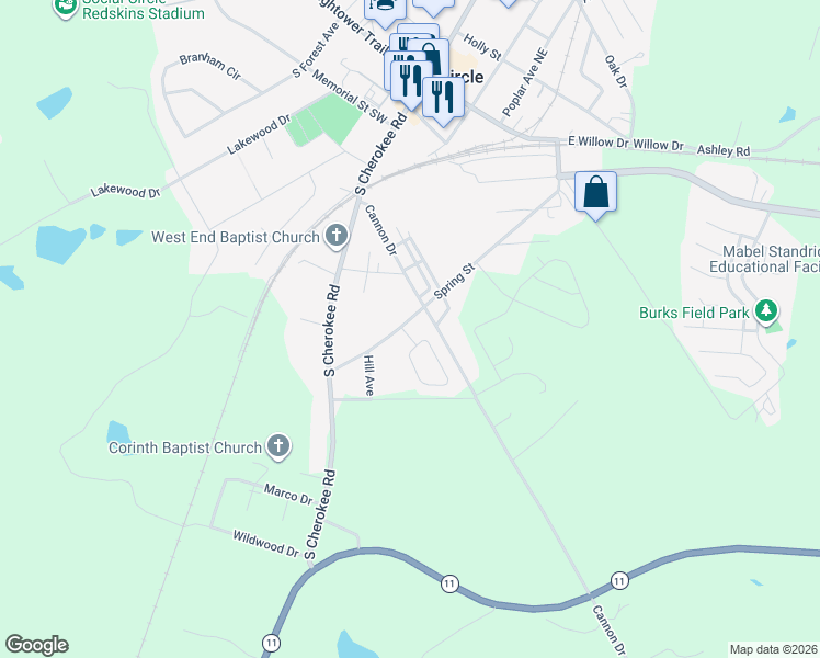 map of restaurants, bars, coffee shops, grocery stores, and more near 495 Spring Street in Social Circle