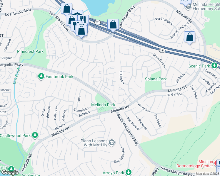 map of restaurants, bars, coffee shops, grocery stores, and more near 28919 Paseo Theresa in Mission Viejo