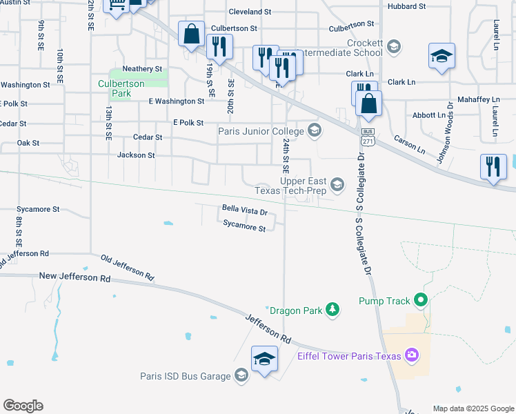 map of restaurants, bars, coffee shops, grocery stores, and more near 2235 Bella Vista Drive in Paris
