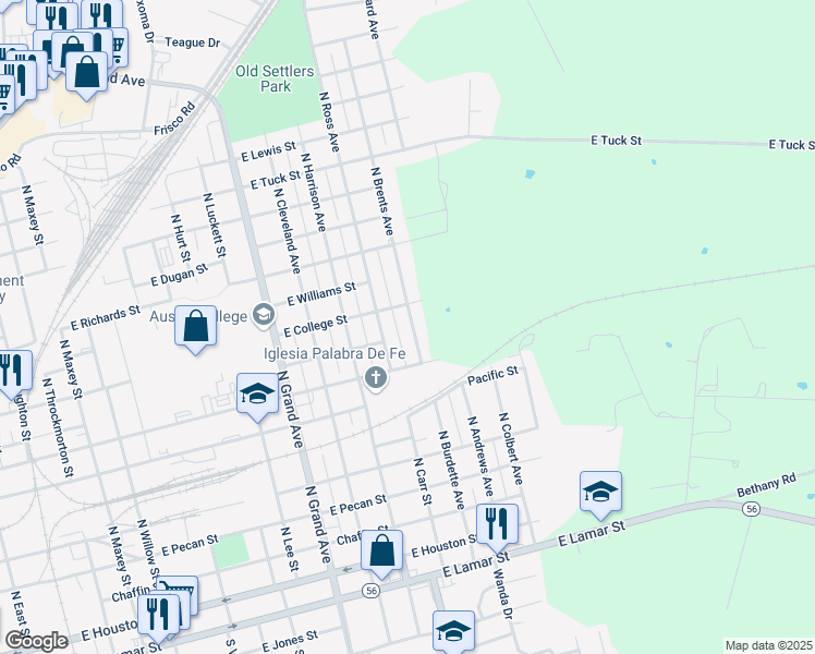 map of restaurants, bars, coffee shops, grocery stores, and more near 806 North Brents Avenue in Sherman
