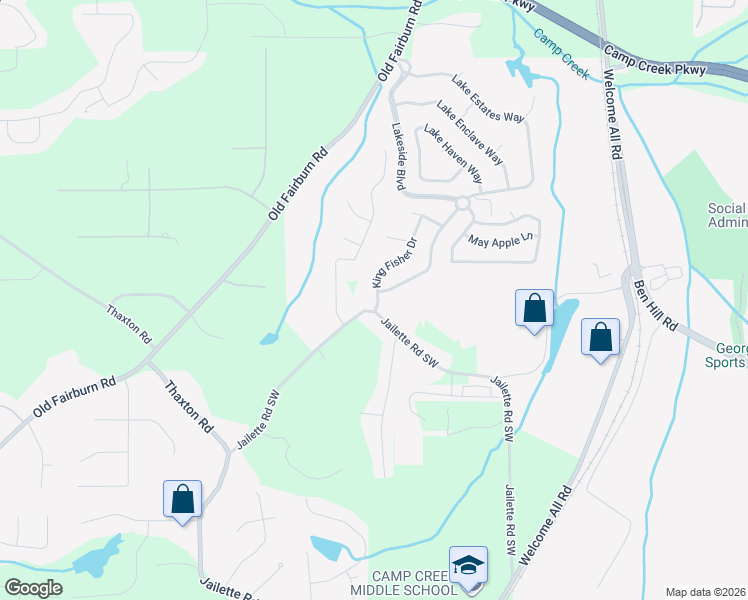 map of restaurants, bars, coffee shops, grocery stores, and more near 3903 King Fisher Drive in Atlanta