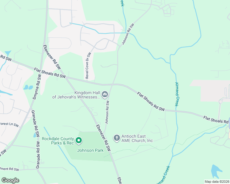 map of restaurants, bars, coffee shops, grocery stores, and more near 1530 Johnson Road Southwest in Conyers
