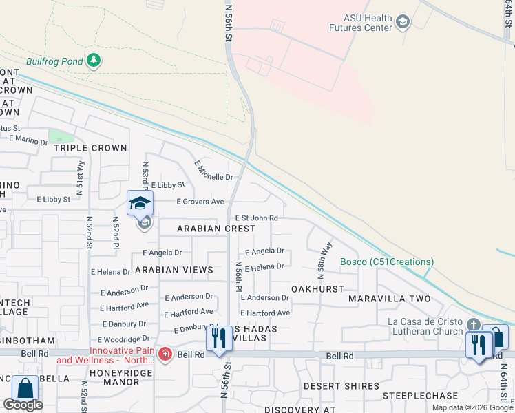map of restaurants, bars, coffee shops, grocery stores, and more near 5629 East Grovers Avenue in Scottsdale