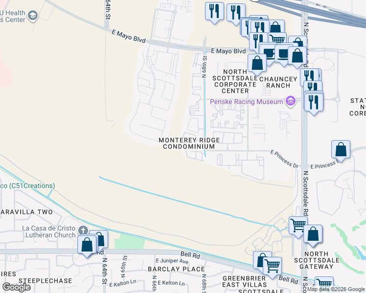map of restaurants, bars, coffee shops, grocery stores, and more near 17850 North 68th Street in Phoenix