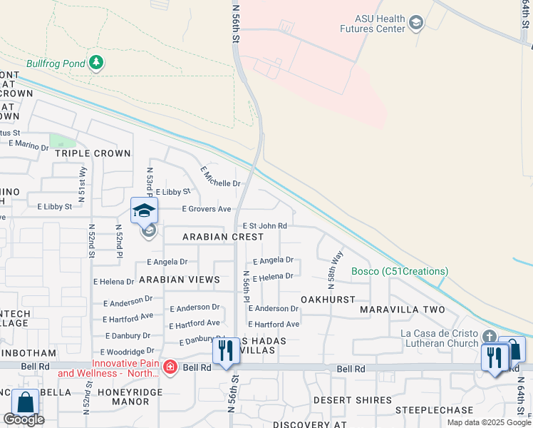 map of restaurants, bars, coffee shops, grocery stores, and more near 5629 East Grovers Avenue in Scottsdale