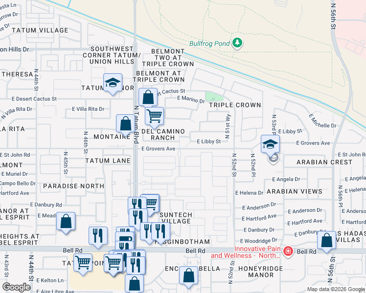 map of restaurants, bars, coffee shops, grocery stores, and more near 17803 North 49th Place in Scottsdale