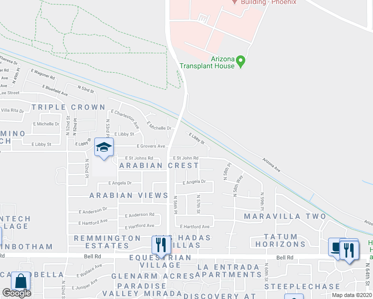 map of restaurants, bars, coffee shops, grocery stores, and more near 5629 East Grovers Avenue in Scottsdale